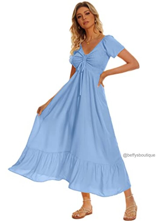 Dresses & Skirts - Rayon Floral Smocked Maxi Dress Off Shoulder Boho Women